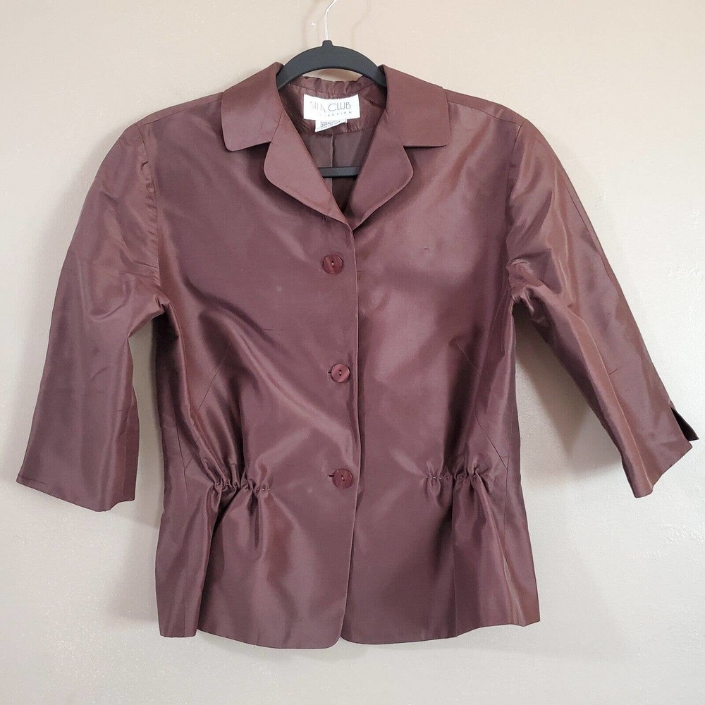VTG Silk Club Collection Womens Top Size 4 Iridescent Brown 3/4 Sleeve Peplum